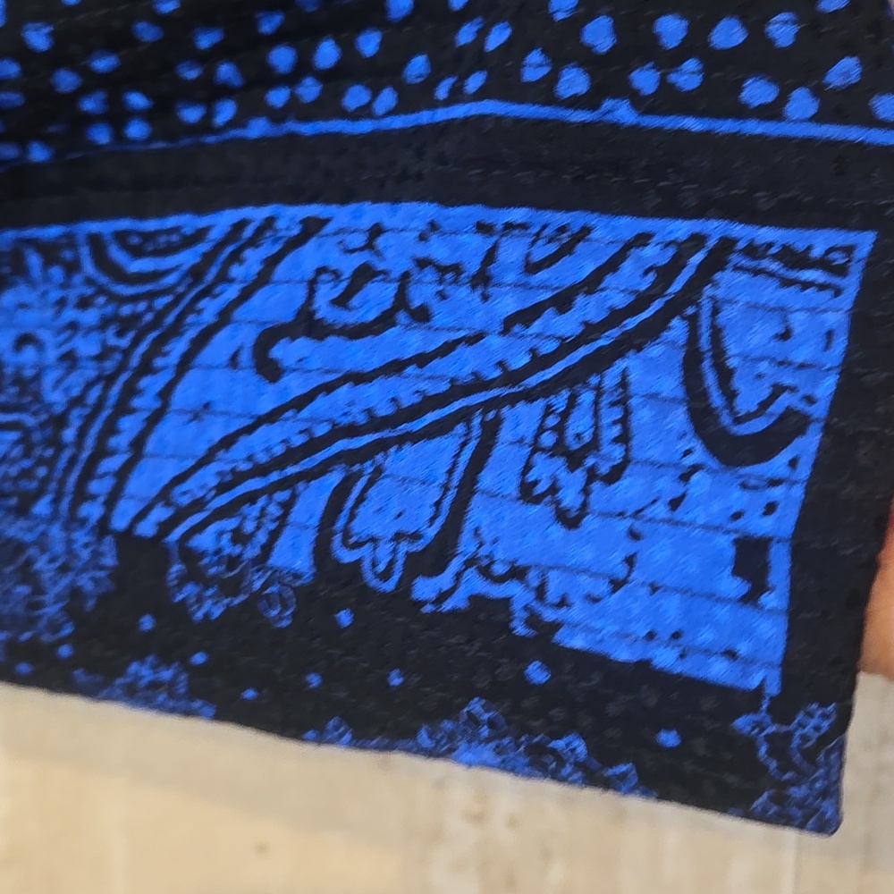 CARLISLE 100% Silk Classic Black/Blue Design Print Lightly Quilted Button Jacket - Picture 3 of 10